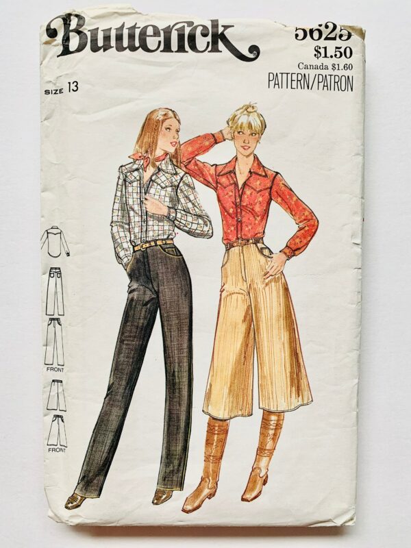 Vintage 1970's Butterick 5625, Junior/Teen Shirt, Culottes & Jeans Pattern, Sz13 B33 1/2" W26" H36 1/2