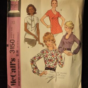 Vintage 1970's Sewing Pattern Mccall's 3150/Blouse With Neckline & Sleeve Variations/36