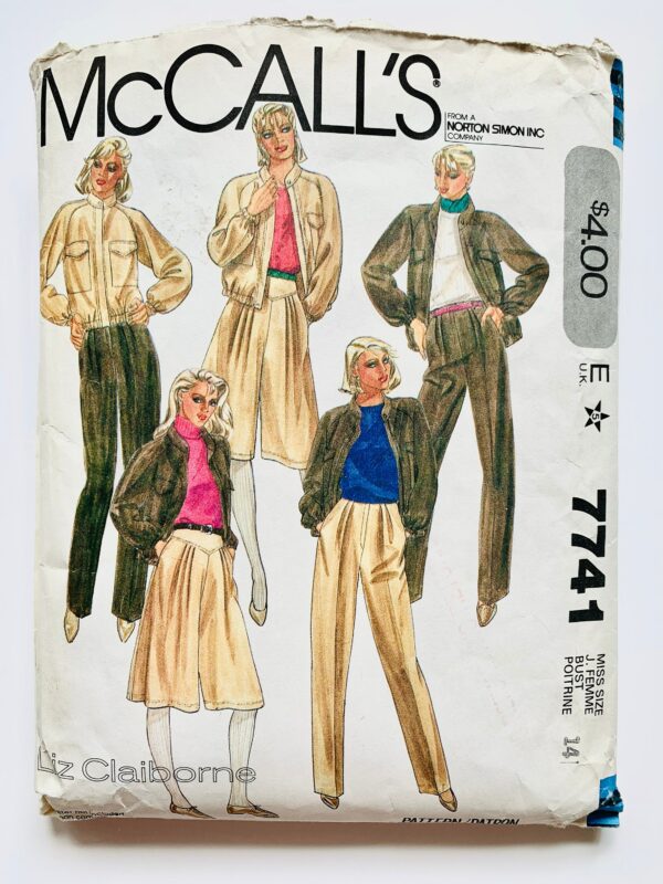 Vintage 1980's Mccall's Liz Claiborne 7741, Women's Jacket, Culottes & Pants Pattern, Sz14 B36" W28" H38