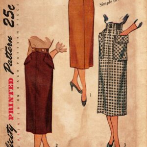 Vintage 50S Skirt Pattern - Simplicity 3330 Misses' Four Panel Calf Length With Back Kick Pleat Three Options Waist 24"/Hip 33