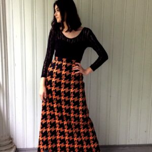 Vintage 60S Maxi Skirt Orange & Black 1960S 1970S Metallic Fabric By Peter Barron