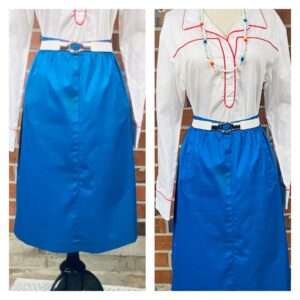 Vintage 70S A-Line Blue Skirt, Mid Calf Blue Tennis Button Theme Size 4 Skirt