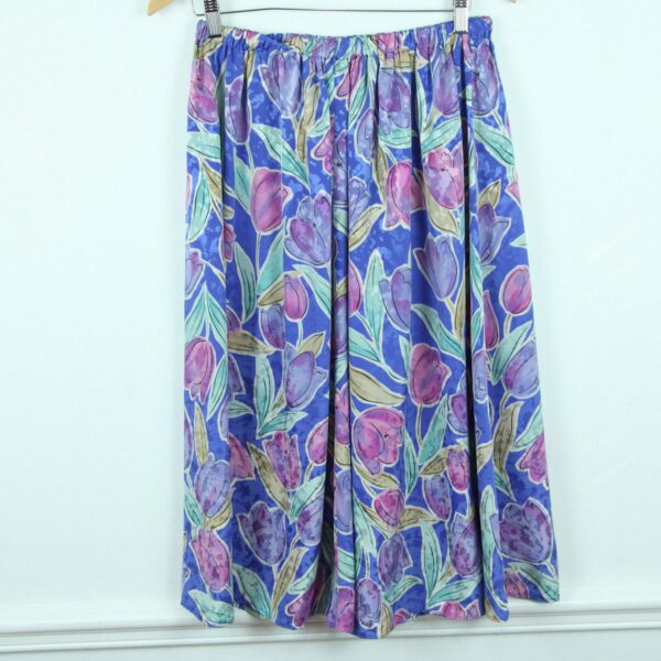 Vintage 80S 90S Handmade Blue Floral Skirt Tulip Pastel Polyester M L Secretary