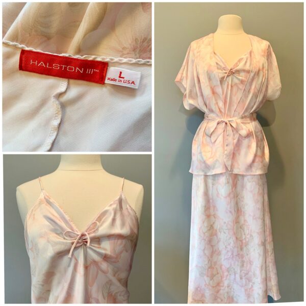 Vintage 80S Halston Iii Pink Negligee Peignoir Sleep Lounge Set-Lg 38