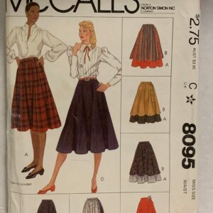 Vintage 80S Mccall's 8095 Misses Skirt Sewing Pattern Pleated Ruffled Layered Flared Bias Sz 8 Waist 24