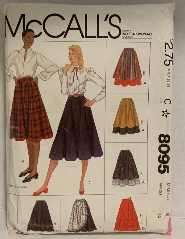 Vintage 80S Mccall's 8095 Misses Skirt Sewing Pattern Pleated Ruffled Layered Flared Bias Sz 8 Waist 24