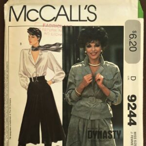 Vintage 80's, Designer Nolan Miller Shirt, Culottes & Belt Sewing Pattern. Size 10. Bust 33