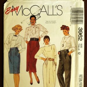 Vintage 80's High Waisted, Pleated Pants Or Skirt Sewing Pattern Mccall's 3962. Size 12. Waist 26.5