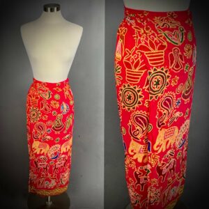 Vintage 80's Hot Pink Embroidered Wrap Skirt Sarong