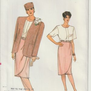 Vintage 80's Vogue 9530 Very Easy Misses Loose, Lined Jacket, Straight Mock Wrap Skirt & Blouse, Sewing Pattern Size 14, 16, 18 Uncut