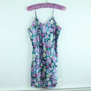 Vintage 90S Purple Floral Polyester Silky Nightgown Negligee Tank Short S M