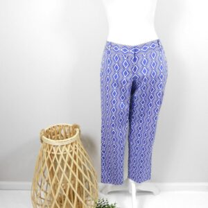 Vintage 90S The Limited Drew Fit Royal Blue White Geometric Hexagon Print Low Rise Trousers Capri Cropped Pants Bottoms Sz 2 Xs