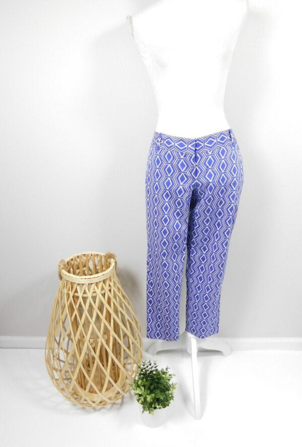 Vintage 90S The Limited Drew Fit Royal Blue White Geometric Hexagon Print Low Rise Trousers Capri Cropped Pants Bottoms Sz 2 Xs