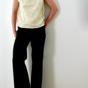 Vintage Beige Pleated Top/Black Leather