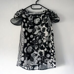 Vintage Black & White Special Sleeve Rose Print Blouse