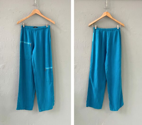 Vintage Blue Linen Pants S Milieu Women Small Cropped Norwegian Trousers