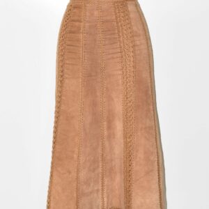 Vintage Brown Real Leather Lace Straight Pencil Knee Length Skirt Size Uk12 W30