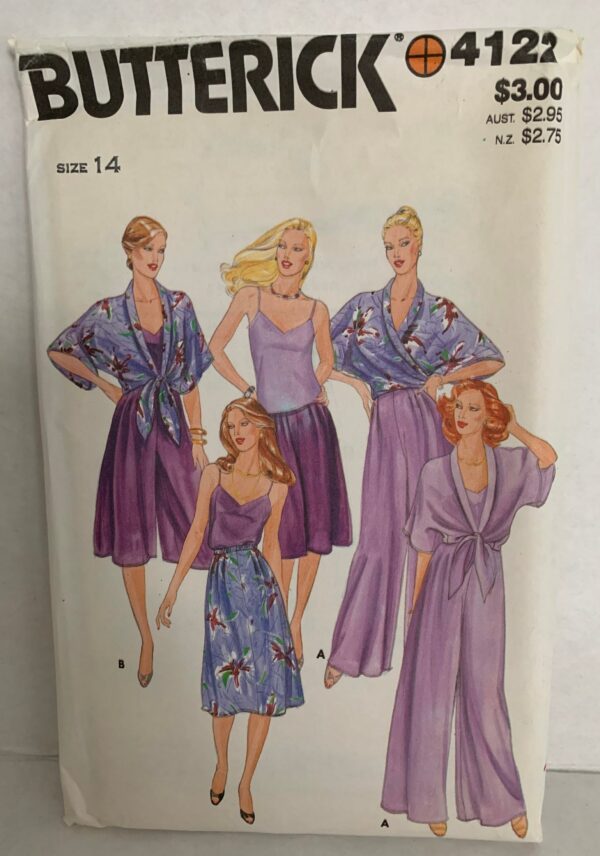 Vintage Butterick 4122 Sewing Pattern Womens Misses Top With Kimono Sleeves Camisole Skirt Culottes Size 14 1980S Hard To Find Uncut Ff