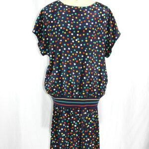 Vintage Campus Casuals Pleated Skirt & Blouse Top Set Dress Polka Dots Blouson - M L