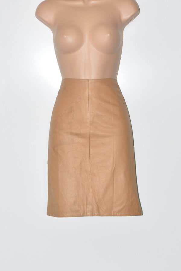 Vintage Clan Brown Real Leather Straight Pencil Knee Length Skirt Size Uk6 W27