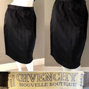 Vintage Givenchy Paris Black Silk Satin Tulip Pencil Cocktail Skirt Size 10 1980S 80S