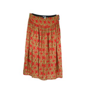 Vintage Jean Muir Silk Red & Green Pleated Skirt 10Uk Great Condition