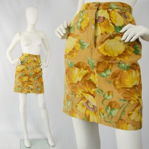 Vintage Kenzo Skirt Floral Print Pencil Linen Xs