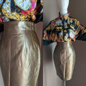 Vintage Leather Bronze Super High Waist Mini Skirt 80S Maxima