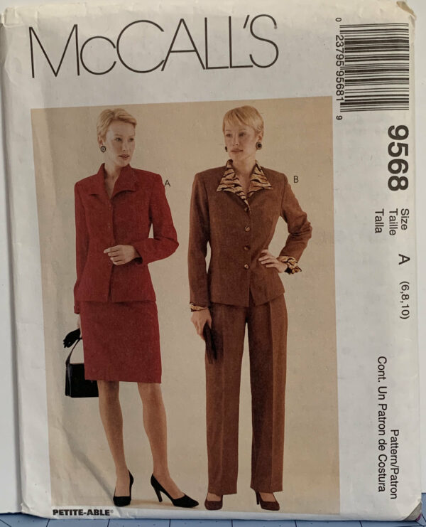 Vintage Mccall's 9568 Sewing Pattern Lined Jacket Pleated Pants & Skirt Wing Collar Sizes 10-12-14 Uncut Ff