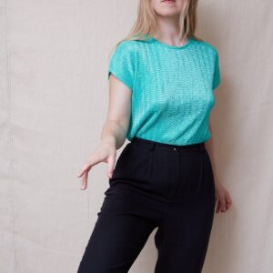 Vintage Mint Green Pleated Top Medium Large, Micro Pleat Y2K Blouse UK 12 Us 8 Eu 40