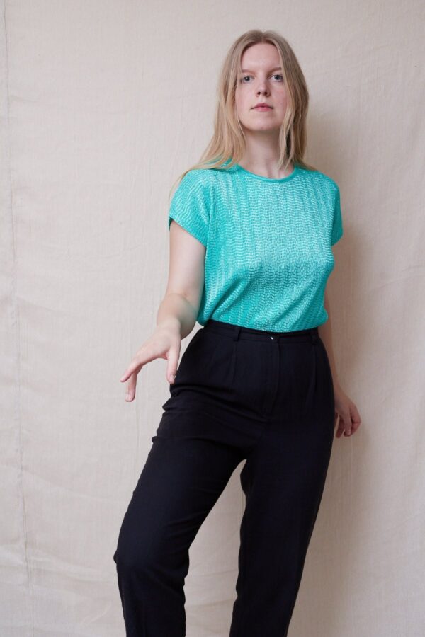 Vintage Mint Green Pleated Top Medium Large, Micro Pleat Y2K Blouse UK 12 Us 8 Eu 40