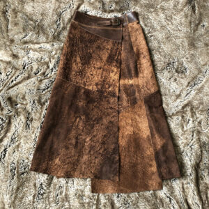 Vintage Real Brown Cow Leather Long Wrap Skirt Mint Condition