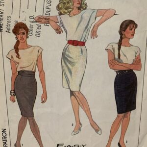 Vintage Simplicity 8440 Womens Misses 1980S Pencil Skirt Straight Sewing Pattern With Cummerbund 10 12 14 Waist Partially Cut | 3 Pc