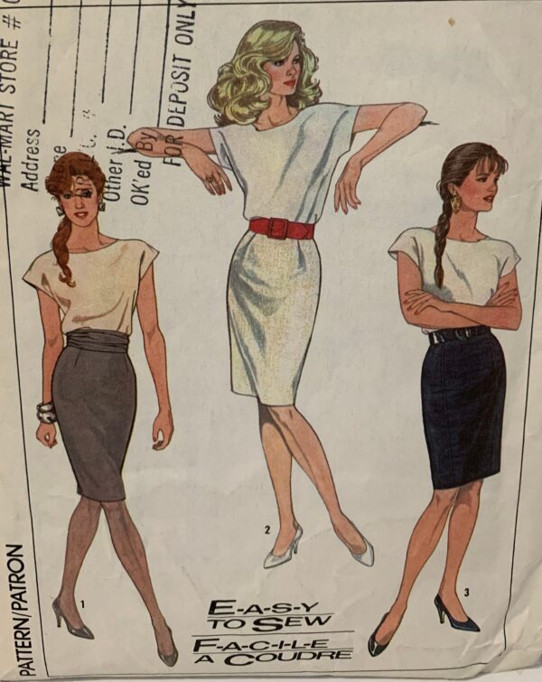 Vintage Simplicity 8440 Womens Misses 1980S Pencil Skirt Straight Sewing Pattern With Cummerbund 10 12 14 Waist Partially Cut | 3 Pc