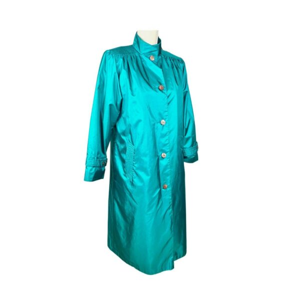 Vintage Trench Rain Coat Dark Teal Neon Button Up Women's Coats & Jackets Clothing Long Weather Puffer Blue