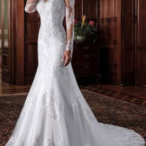 Vintage Wedding Bridal Dress 2024 Sheath Illusion Neck Long Sleeve Lace Applique Wedding Dresses With Train