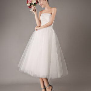 Vintage Wedding Dresses Short Tulle Strapless Tea Length Bridal Dress