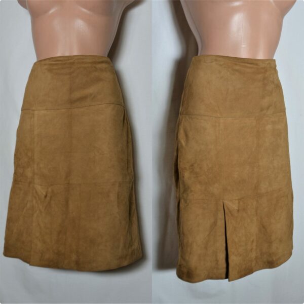 Vintage Women Camel Suede Skirt Size Xs/36 Genuine Leather Light Brown Mini High Waist Lined Straight