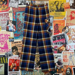 Vintage Women's 70S Blue Plaid High Rise Knockabouts By Pendleton Wool Cargo Flare Trousers 27x31, Retro Pants 27