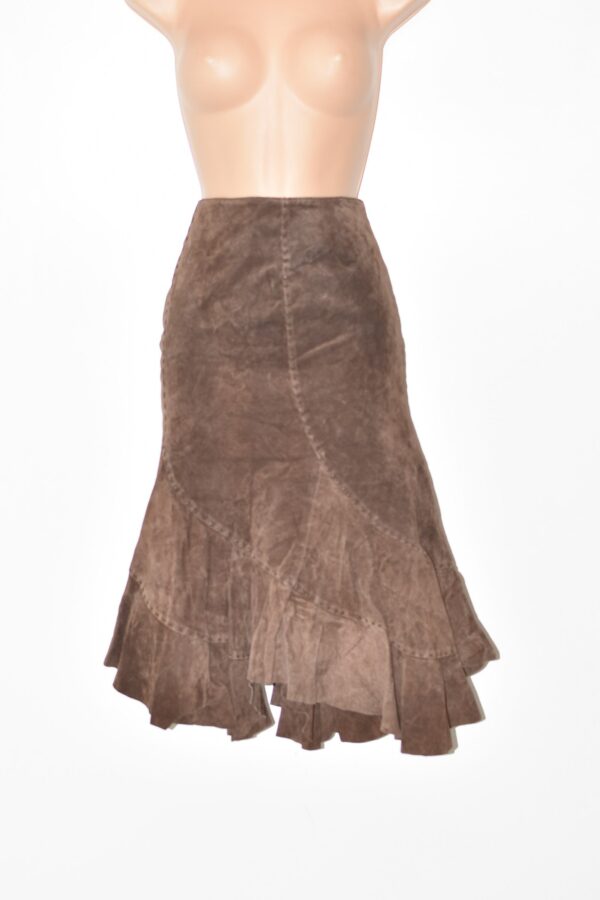 Vintage Women's Real Leather A-Line Pleated Knee Length Brown Skirt Size Uk12 W30