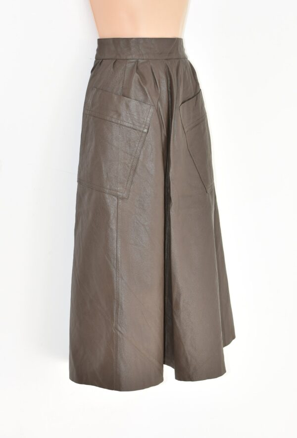 Vintage Women's Real Leather Pleated A-Line Midi Length Brown Skirt Size Uk6 W25