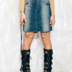 Vintage Y2K Cargo Denim Skirt in Blue Jeans 2000S Utility Rave Stonewashed Mini Middle Rise Large