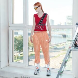 Vintage Y2K Sporty Spice Shiny Cropped Joggers in Orange