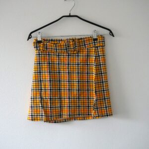 Vintage Yellow Black Plaid Schoolgirl Pleated Mini Skirt