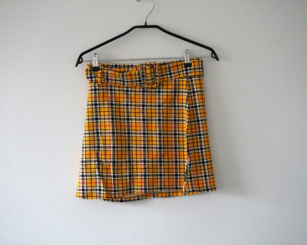 Vintage Yellow Black Plaid Schoolgirl Pleated Mini Skirt