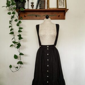 Viola Linen Button Up Ruffle Skirt, Handmade Custom Linen Dark Academia Skirt With Pockets