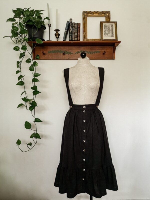 Viola Linen Button Up Ruffle Skirt, Handmade Custom Linen Dark Academia Skirt With Pockets