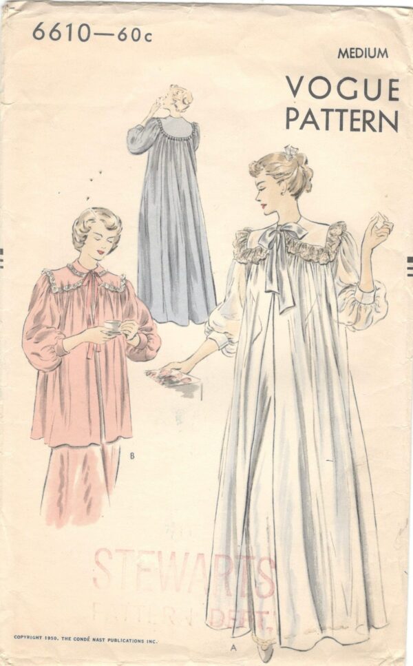 Vogue 6610 1940S Misses Negligee Robe Bed Jacket Pattern Ruffled Yoke Full & Flowing Womens Vintage Sewing Size Medium Bust 34 36