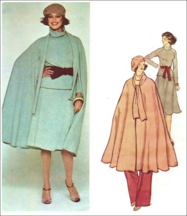 Vogue American Designer Teal Traina, 1371 Misses Flared Half Circle Unlined Cape, Top, Pants & Skirt Sewing Pattern Bust 34