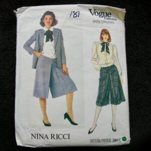 Vogue Nina Ricci Jacket Culottes Blouse Rare Size 12 | Cut But Complete With Instructions Pattern